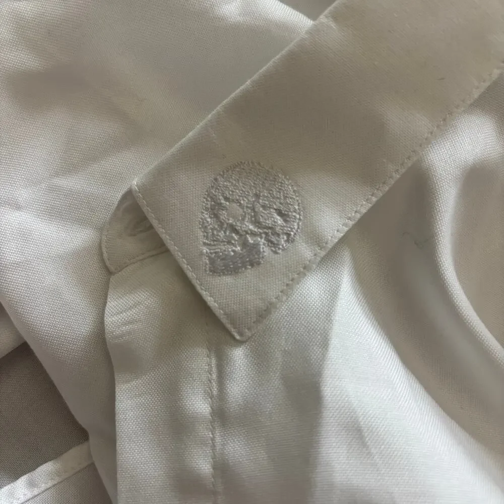 THE KOOPLES | White Fitted Shirt Tone-on-Tone Skeletons Embroidered Sz M